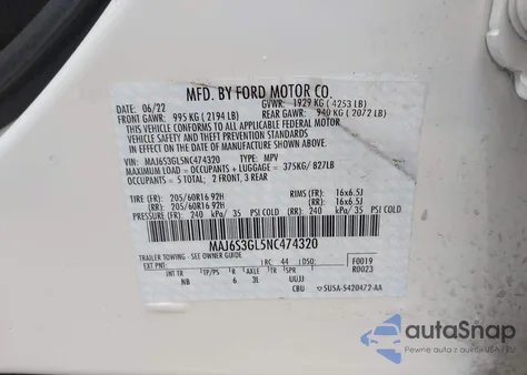 2022 Ford Ecosport Se из США, поврежденный, VIN MAJ6S3GL5NC474320